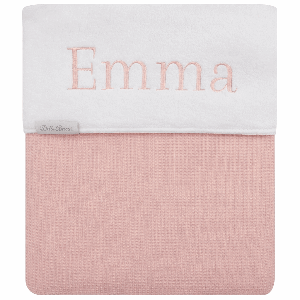 Oud roze mini wafel wieg deken met naam