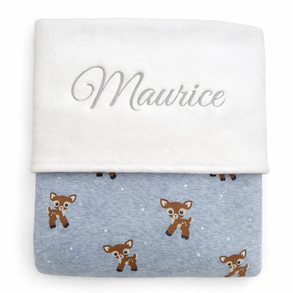 Gepersonaliseerd hertjes / bambi baby fleece deken met geborduurde naam