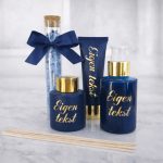 Gepersonaliseerde Cadeauset met Eigen Tekst – Luxe Blauw & Goud Wellnesspakket
