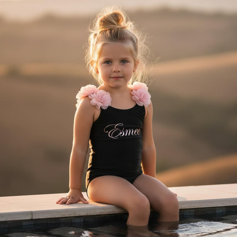 Gepersonaliseerd Kinderbadpak met Naam – Rosé Goud – Luxe Badmode Meisje (2-7 jaar)