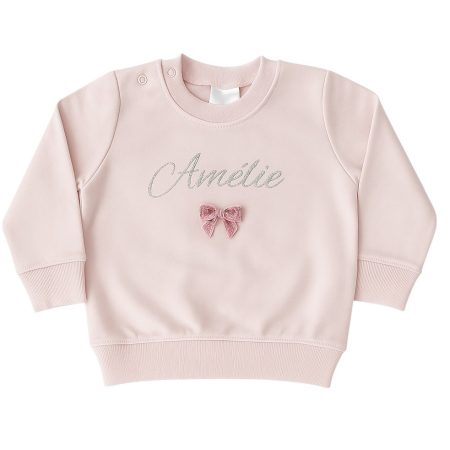 Licht roze sweater met naam of eigen opdruk - Laatste stuks maat: 104 - 110 - 116