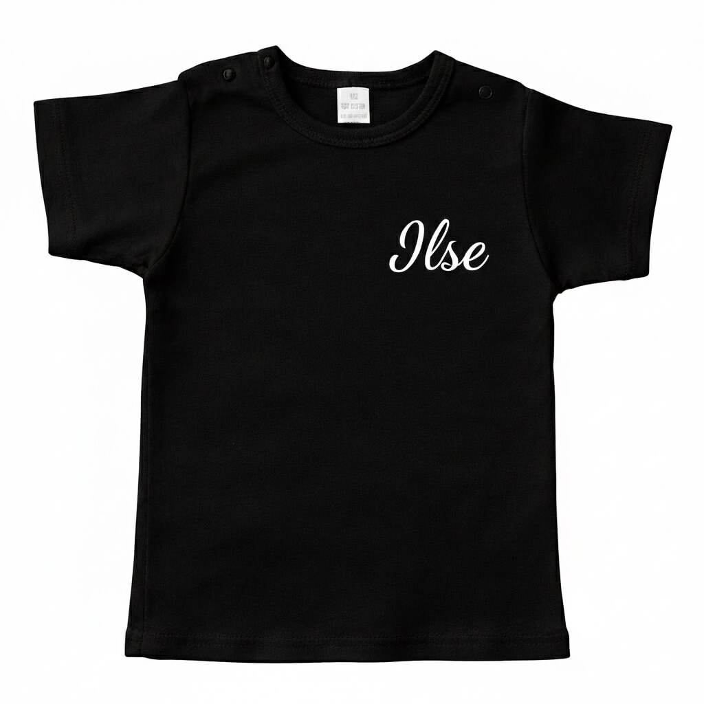 Zwart gepersonaliseerde t-shirt met naam geborduurd