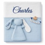 Licht blauw baby cadeaupakket met geborduurde naam – Stel uw set samen - lichtblauw