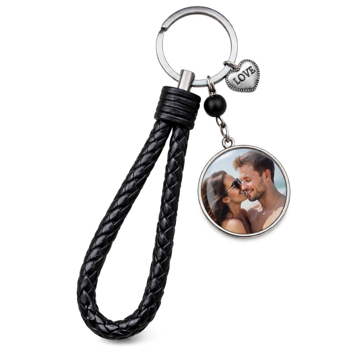 Gepersonaliseerde sleutelhanger Zwart – Dubbelzijdige Foto & Tekst – Uniek Cadeau – 12 cm