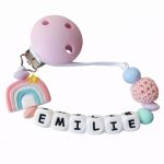 Gepersonaliseerd Speenkoord met Naam – Siliconen Regenboog Pastel