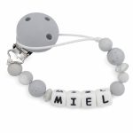 Siliconen speenkoord met naam – Gemêleerd Grijs – Monochrome Look