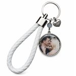 Wit gepersonaliseerde sleutelhanger met foto en tekst – voor & achterzijde
