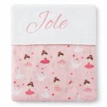 Geborduurd roze ledikant / kinder fleece deken met naam - zwanen en ballerina's