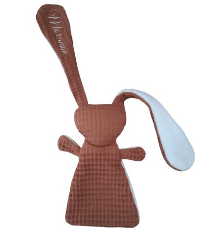 Cognac kleurig konijnen knuffeldoekje met naam geborduurd
