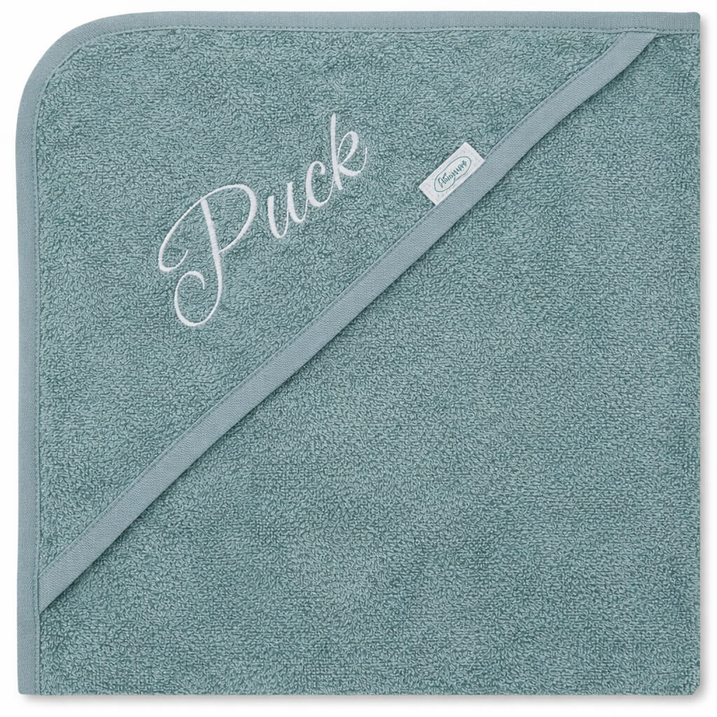 Gepersonaliseerde Baby Badcape met Naam – Oud groen – 80x80 cm