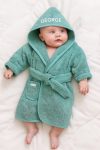 Groene kleuter / peuter / baby badjas met naam geborduurd