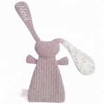 Gepersonaliseerde Wafelstof Knuffel met Naam – Geborduurd Kraamcadeau - Fleurige bloemen poeder roze