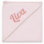 Gepersonaliseerde Baby badcape met naam – Babyroze – 80x80 cm