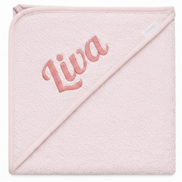 Gepersonaliseerde Baby badcape met naam – Babyroze – 80x80 cm