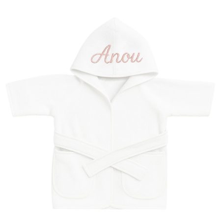 Witte baby badjas met geborduurde naam 6-12 maand