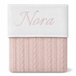 Oud roze baby kabel gebreid deken met naam geborduurd
