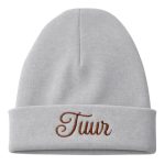 Zand kleurige newborn muts met naam – GEBORDUURD