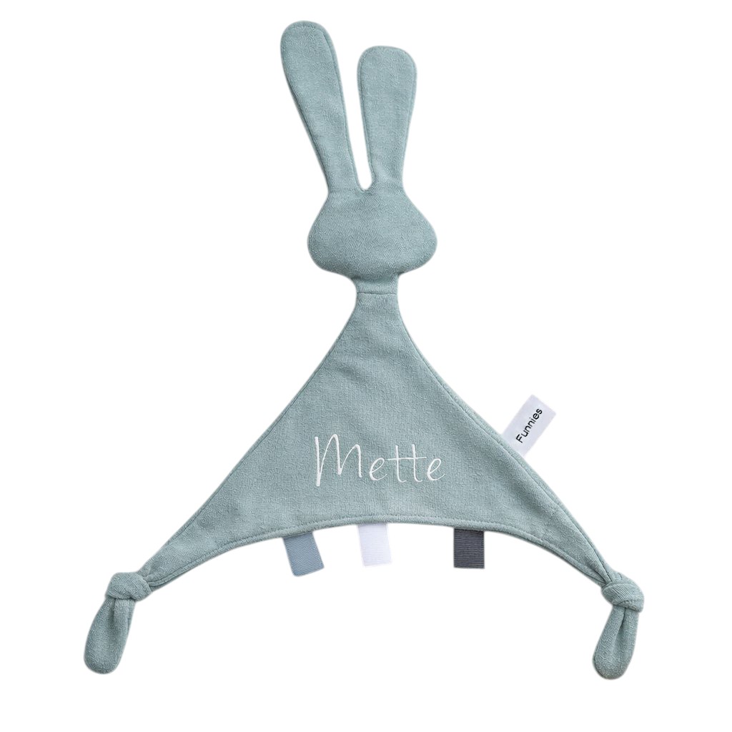 Gepersonaliseerd Konijn Tutdoekje met Naam – Oud Groen – Katoenen Knuffeldoekje met Labels