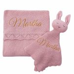 Oud roze gebreid baby deken met naam geborduurd - ruffle - OP = OP