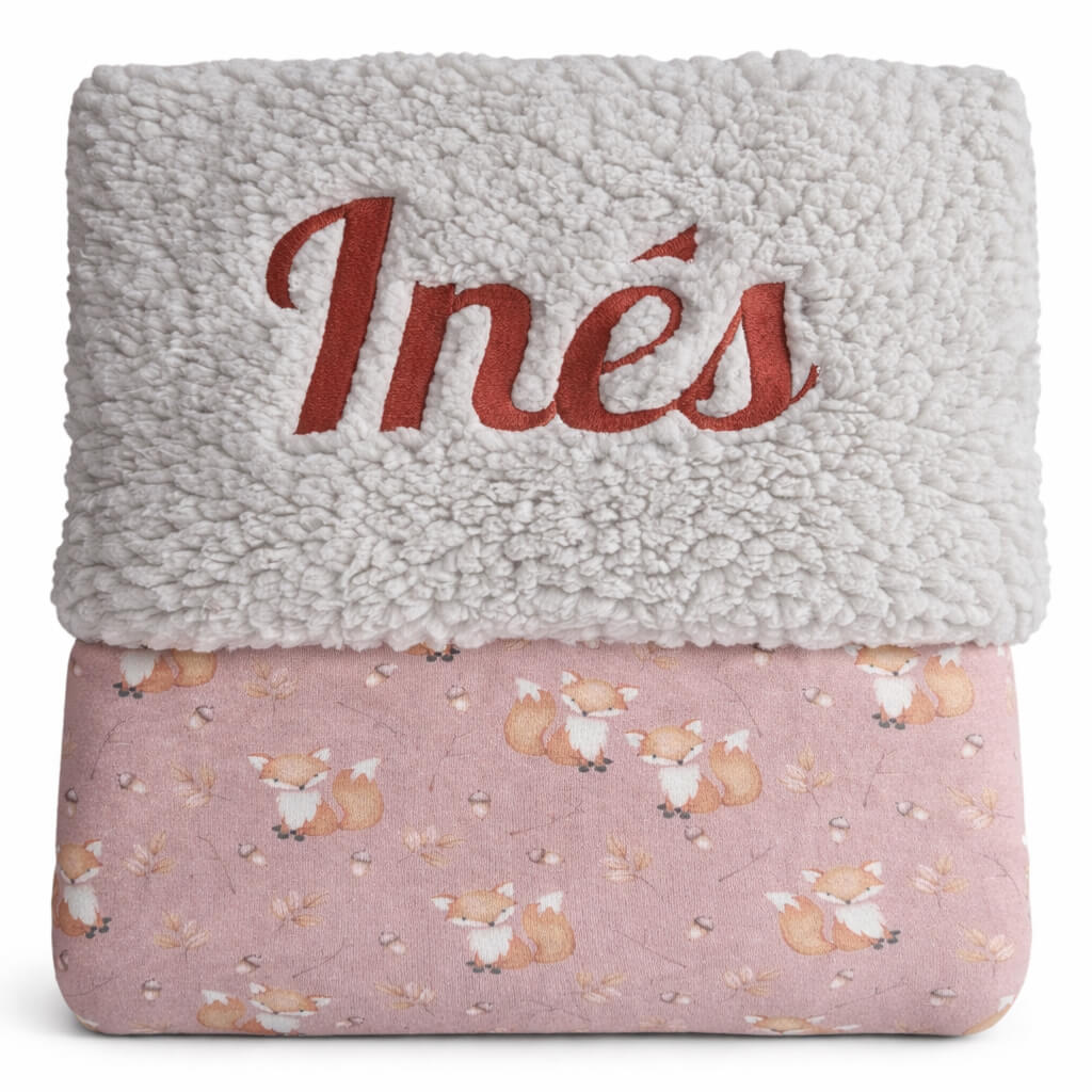 Vosjes baby deken met teddy fleece gepersonaliseerd met geborduurde naam