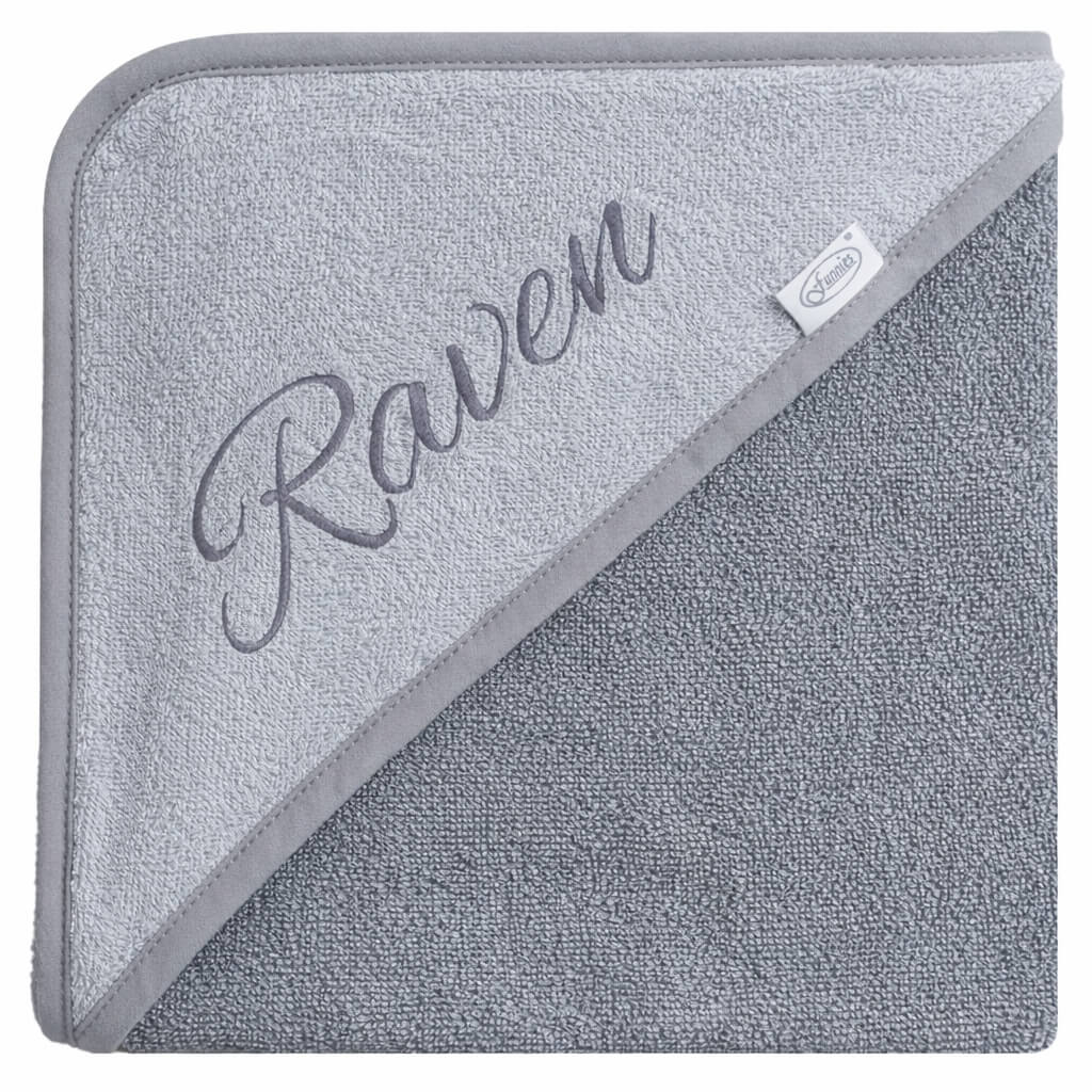 Gepersonaliseerde Baby Badcape met Naam – grijs – 80x80 cm
