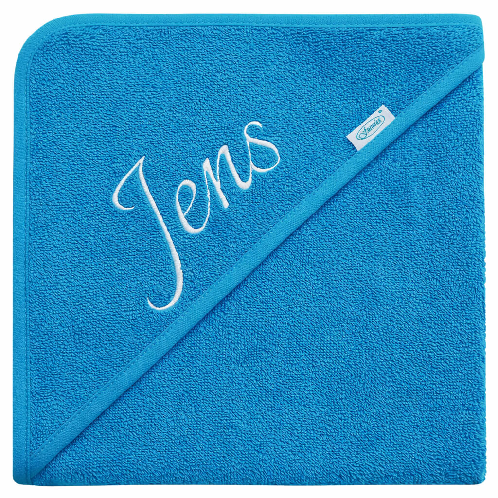 Gepersonaliseerde Baby Badcape met Naam – Azuurblauw – 80x80 cm
