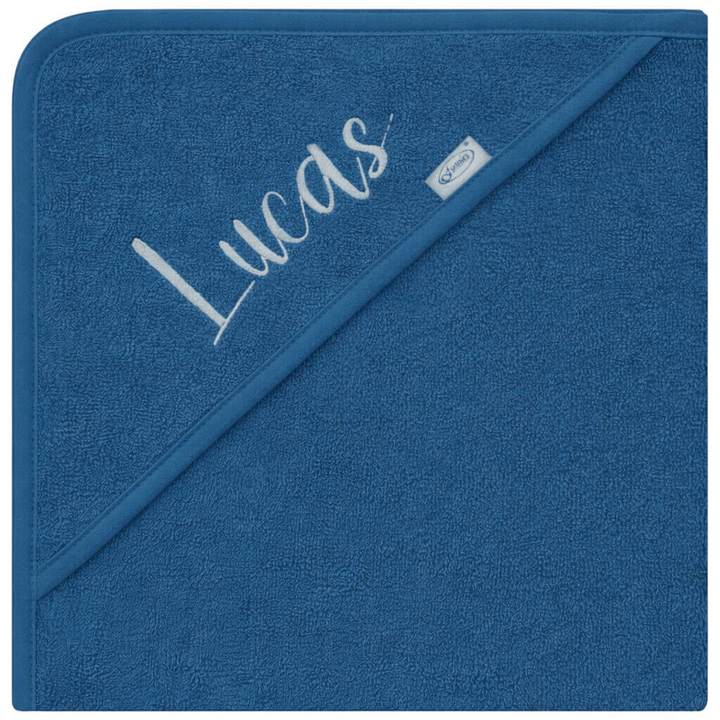 Gepersonaliseerde Baby Badcape met Naam – donkerblauw – 80x80 cm