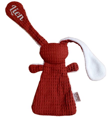 Terracotta gepersonaliseerd Knuffelkonijn met Naam – Handgemaakt Cadeau