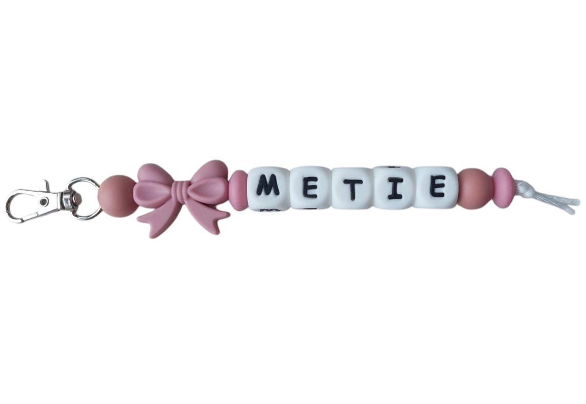Sleutelhanger voor meter - metie - mama - juf - oma - meme ROZE strik
