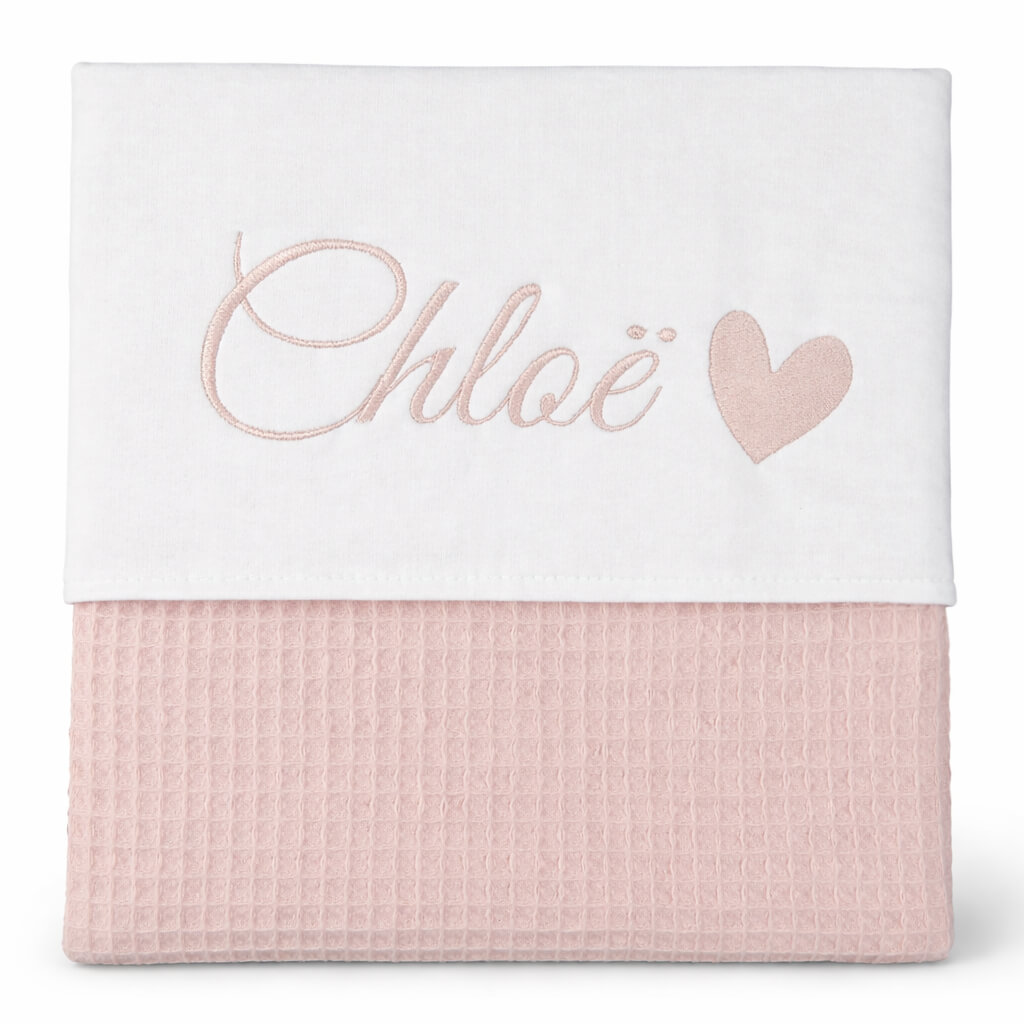 Oud roze baby deken met naam geborduurd - wafeldeken