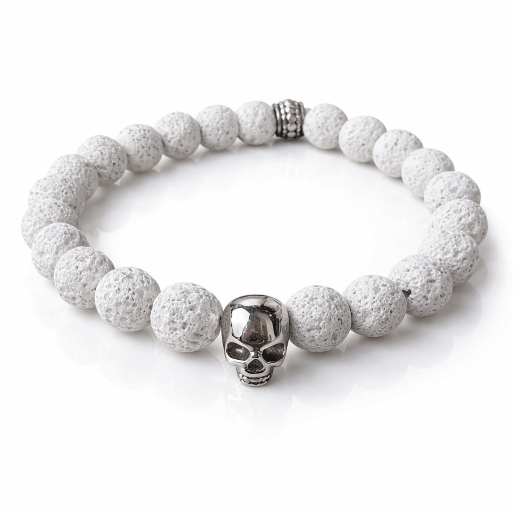Handgemaakte witte lava armband met skull