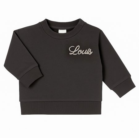 Bruine baby sweater trui met naam geborduurd op de borst - maat 50