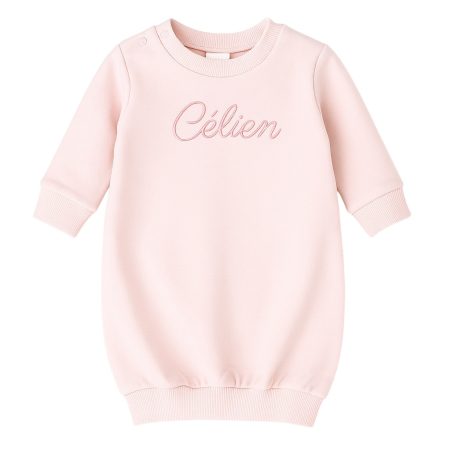 Roze baby sweater jurk met naam geborduurd op de borst - maat 68/74