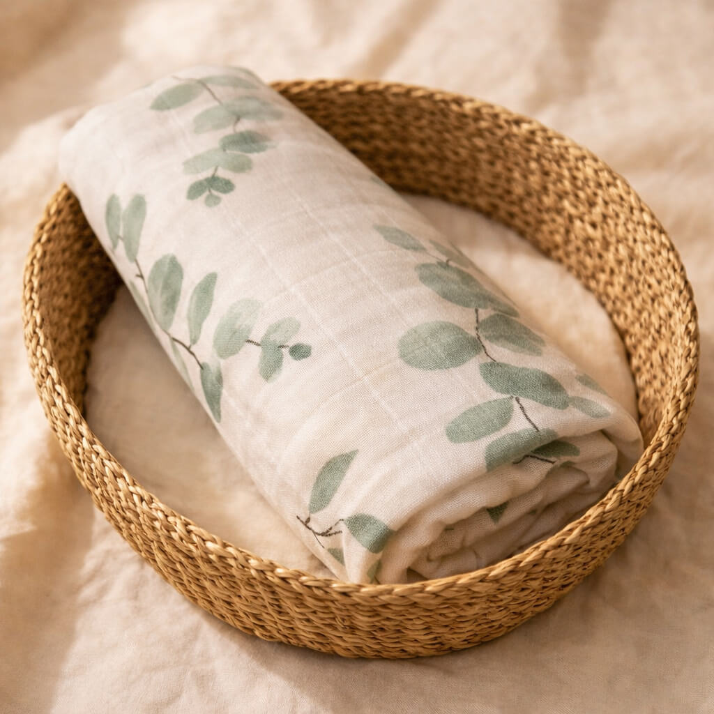 Luxe Hydrofiele Doek XL 120x120 cm – Eucalyptus donker – Extra Zachte Katoenen Swaddle