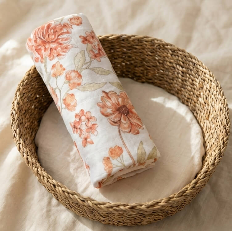 Luxe Hydrofiele Doek XL 120x120 cm – Roze bloemen – Extra Zachte Katoenen Swaddle