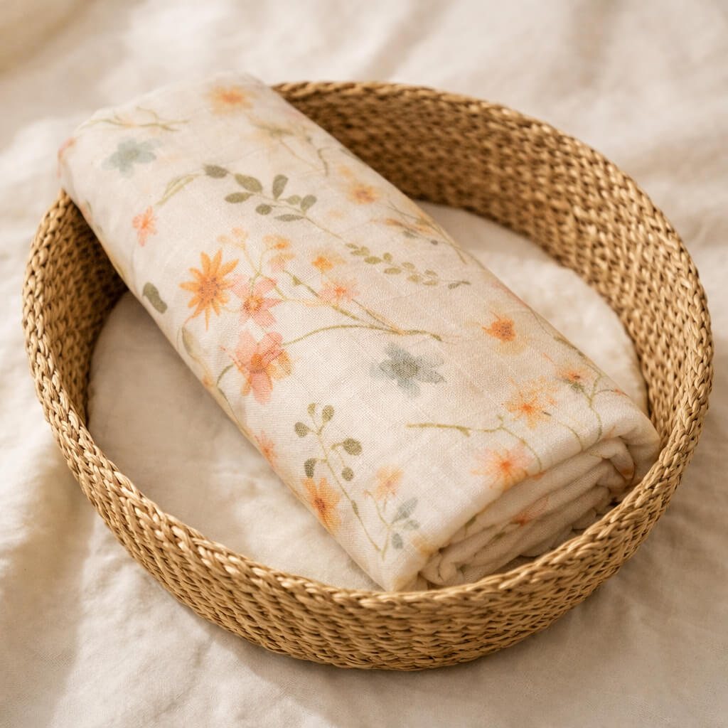 Luxe Hydrofiele Doek XL 120x120 cm – Fleurige bloemen – Extra Zachte Katoenen Swaddle