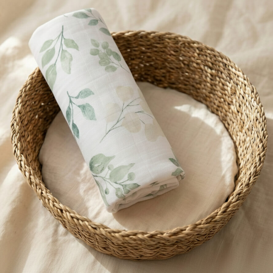 Luxe Hydrofiele Doek XL 120x120 cm – Eucalyptus Licht – Extra Zachte Katoenen Swaddle