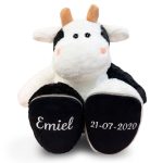 Grote koe knuffel met geborduurde naam en geboortedatum - 45cm