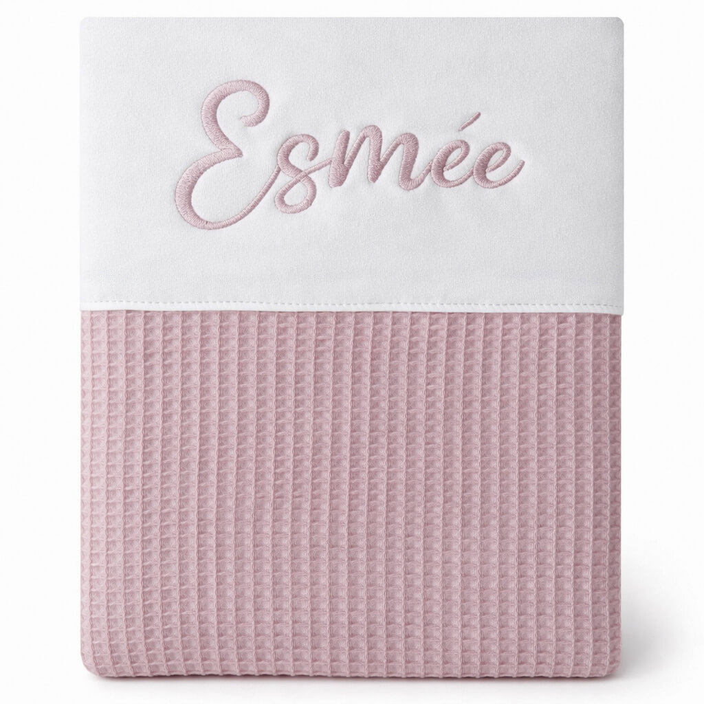 Nude roze baby deken met naam geborduurd - wafeldeken