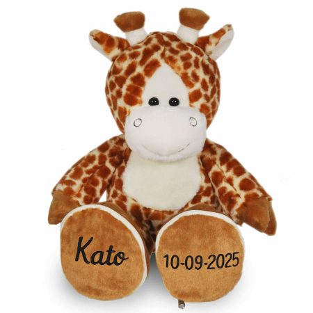 Grote giraffe knuffel met geborduurde naam en geboortedatum - 45cm