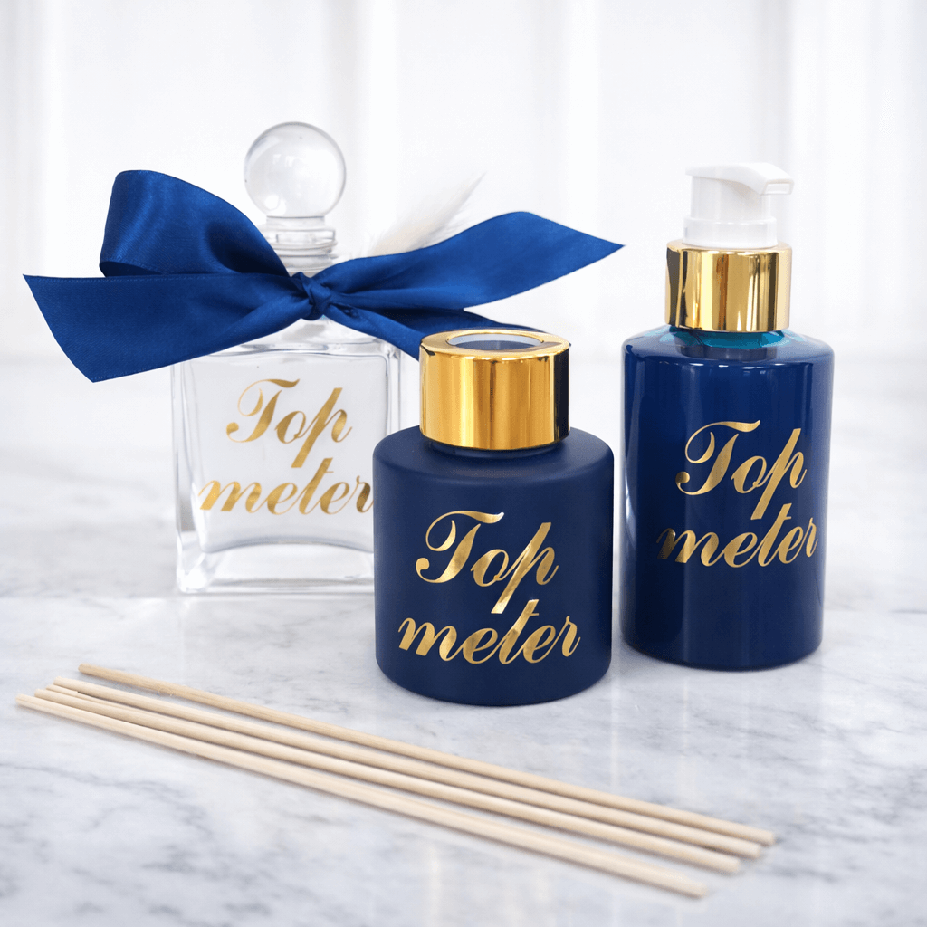 Gepersonaliseerd Luxe Cadeaupakket – Blauw & Goud met Eigen Tekst (3-delig)