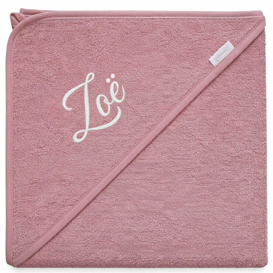 Gepersonaliseerde Baby badcape met naam – poeder roze – 80x80 cm