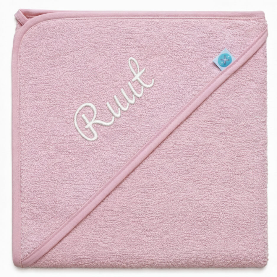 Gepersonaliseerde Baby badcape met naam – roze – 80x80 cm