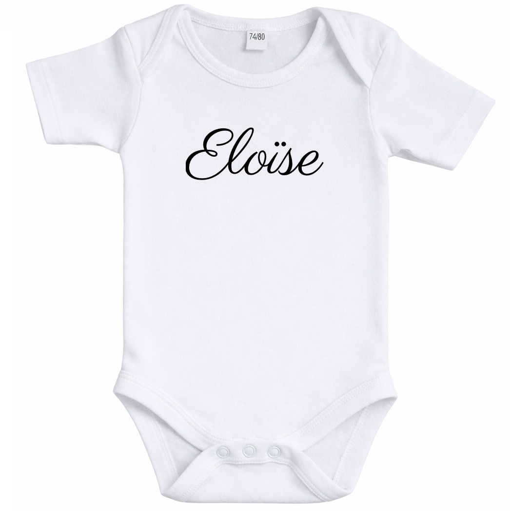 Witte baby romper / body met naam – Personaliseerbaar - Maat 56 tot 92