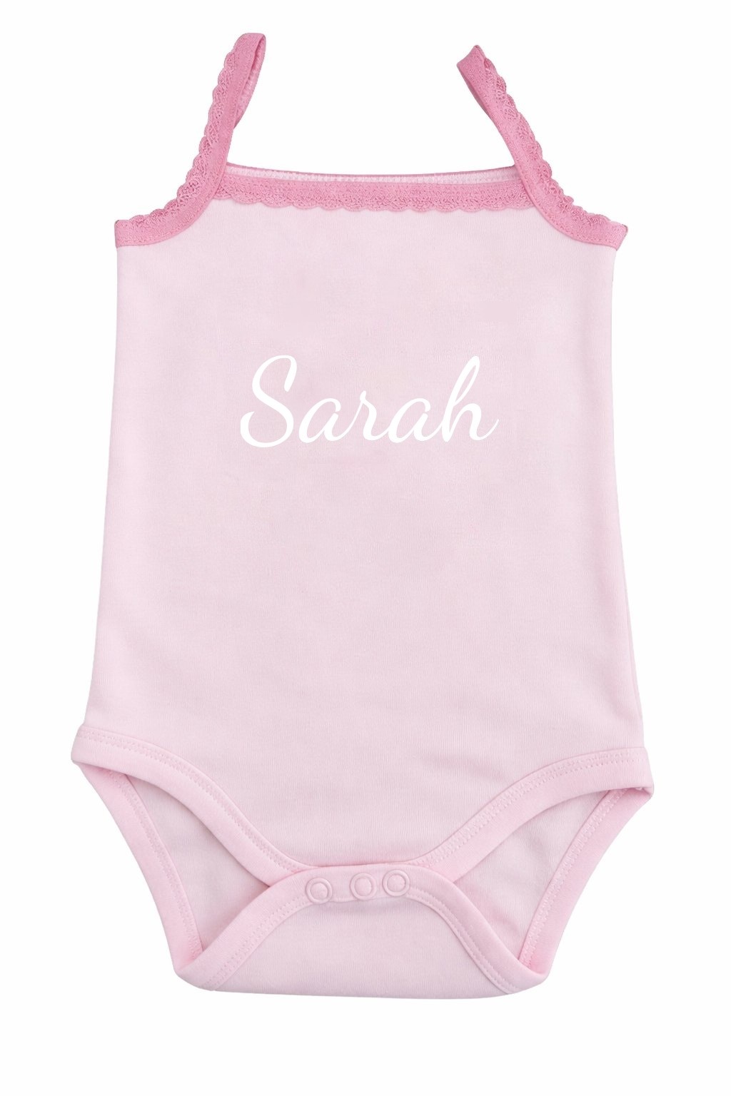 Roze gepersonaliseerde spaghetti romper - body met naam (56)