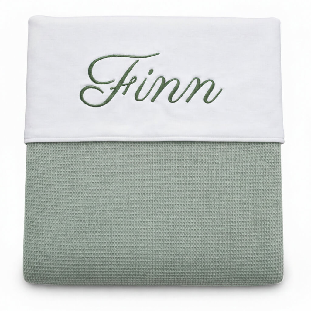Groen mini wafel wieg deken met naam