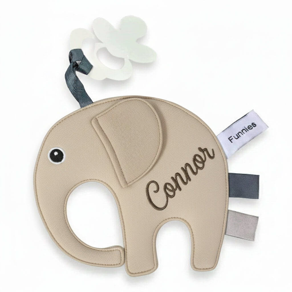 Gepersonaliseerd Olifant Labeldoekje met Naam – Beige