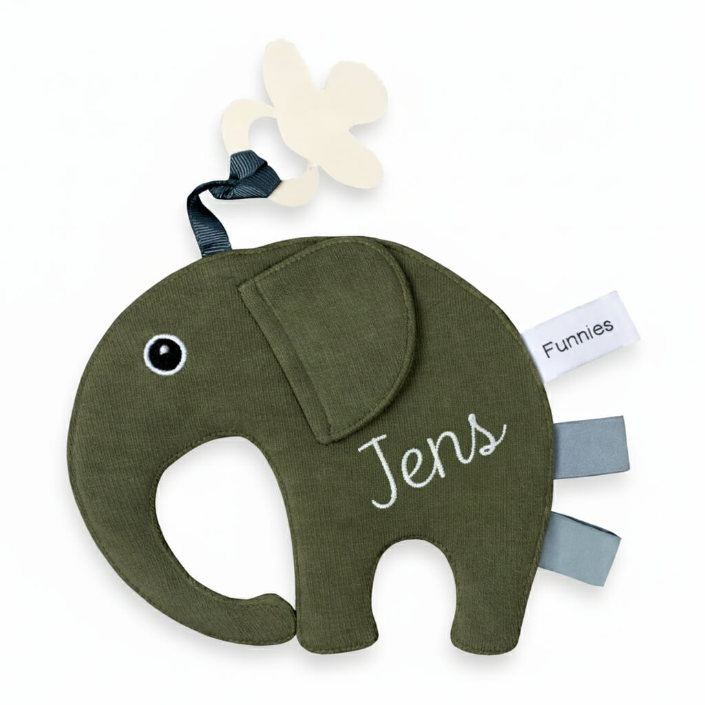 Gepersonaliseerd Olifant Labeldoekje met Naam – Leger groen