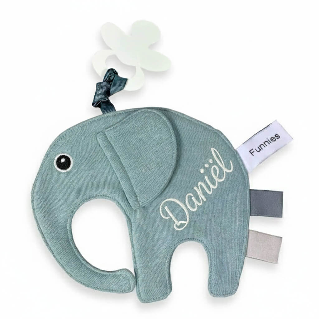Gepersonaliseerd Olifant Labeldoekje met Naam – Oud groen