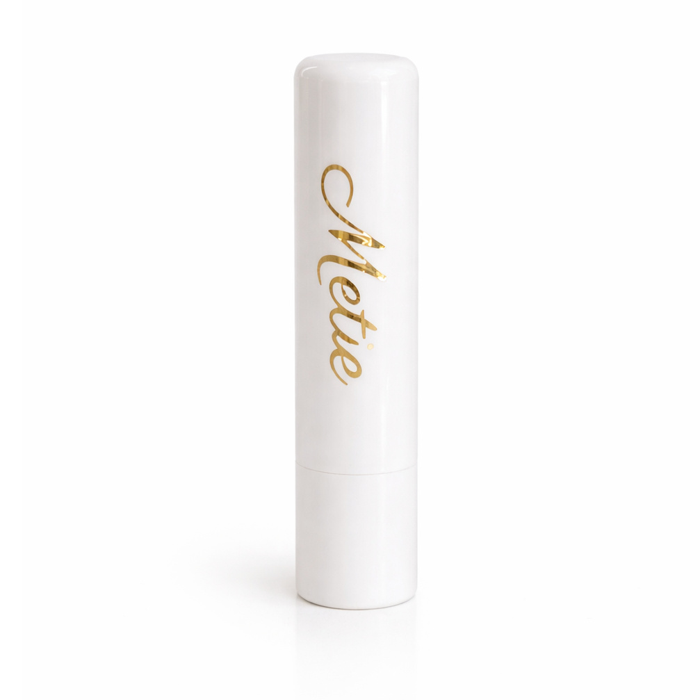 Lippenbalsem met eigen tekst – Gepersonaliseerde lipverzorging (goud & wit)